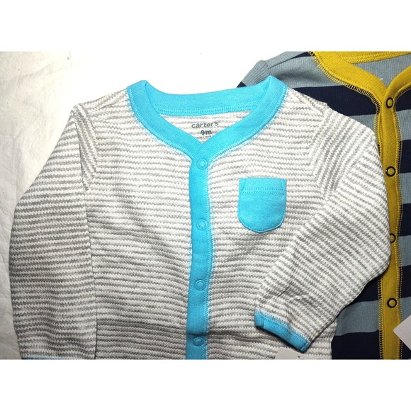 Carter's Baby Boy 9 Mos Footed Sleeper Lot Stripe Gray Blue Pajama 1pc NWT - Picture 4 of 4